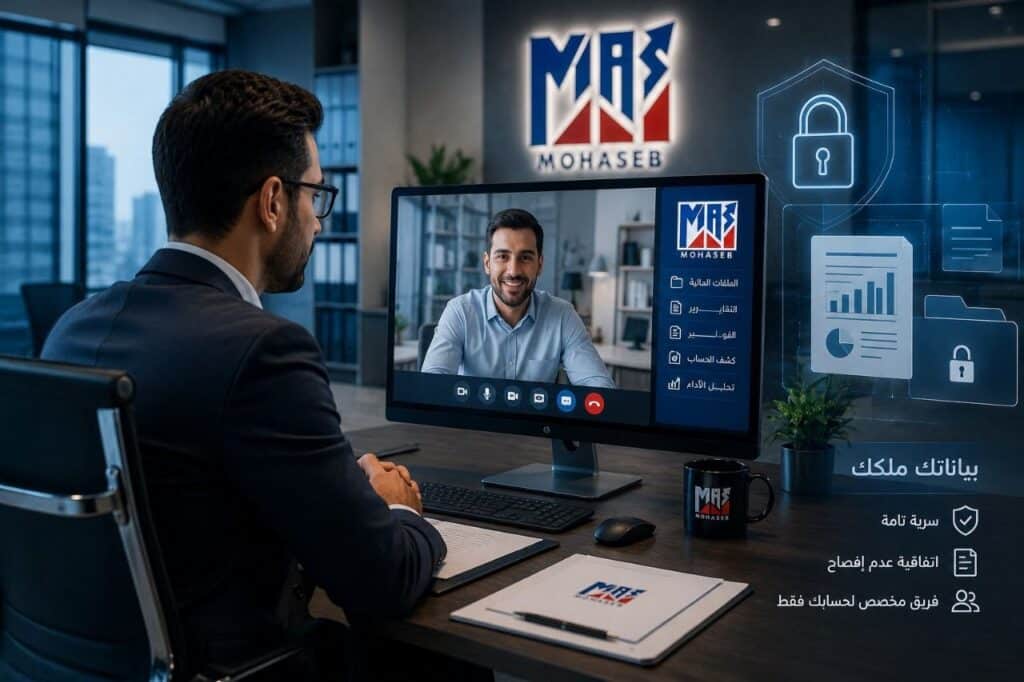 تسليم التقارير والقوائم المالية بأمان وسرية تامة من خلال محاسب مالي خبير يراجع البيانات مع العميل أونلاين عبر محاسب ماس